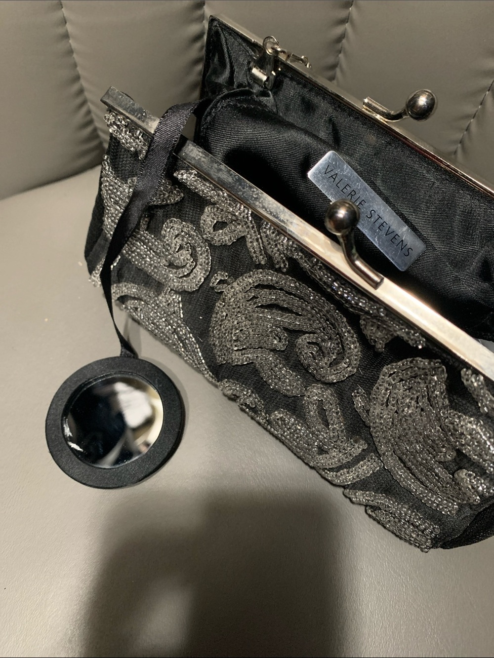 Valerie Stevens Black Beaded Silver Accent Evening Clutch - Picture 5 of 8